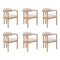 Set of 6 Beige Printed Upholstered Dining Chairs with Solid Wood Exposed Back - Darla