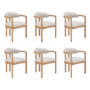 Set of 6 Beige Printed Upholstered Dining Chairs with Solid Wood Exposed Back - Darla