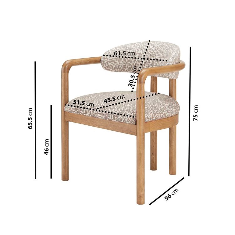 Set of 6 Beige Printed Upholstered Dining Chairs with Solid Wood Exposed Back - Darla