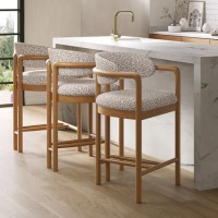 Set of 3 Beige Printed Upholstered Kitchen Stools with Solid Wood Exposed Back - Darla Set of 3 Beige Printed Upholstered Kitchen Stools with Solid Wood Exposed Back - Darla