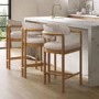Set of 3 Beige Printed Upholstered Kitchen Stools with Solid Wood Exposed Back - Darla