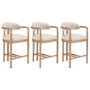 Set of 3 Beige Printed Upholstered Kitchen Stools with Solid Wood Exposed Back - Darla
