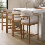 Set of 4 Beige Printed Upholstered Kitchen Stools with Solid Wood Exposed Back - Darla