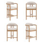 Set of 4 Beige Printed Upholstered Kitchen Stools with Solid Wood Exposed Back - Darla