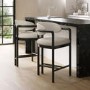 Set of 2 Cream Textured Fabric Kitchen Stools with Black Solid Wood Legs - Darla