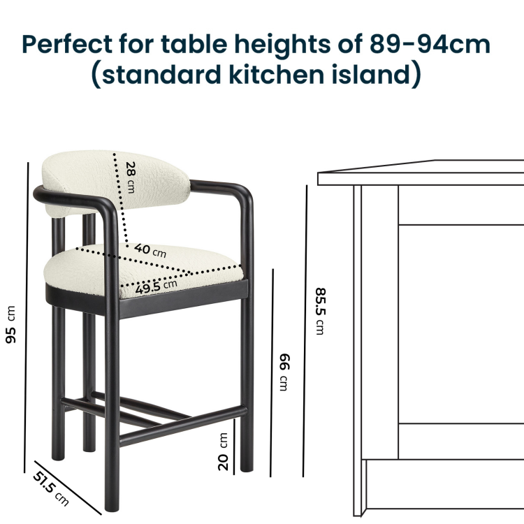 Set of 2 Cream Textured Fabric Kitchen Stools with Black Solid Wood Legs - Darla