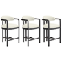 Set of 3 Cream Textured Fabric Kitchen Stools with Black Solid Wood Legs - Darla