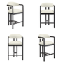 Set of 4 Cream Textured Fabric Kitchen Stools with Black Solid Wood Legs - Darla