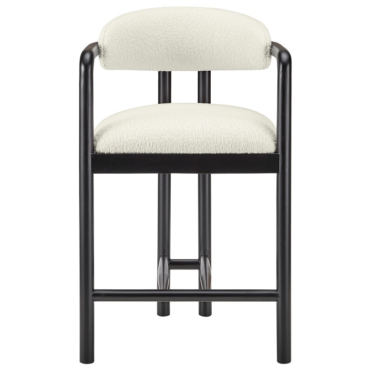 Cream Textured Fabric Kitchen Stool with Black Solid Wood Legs - Darla