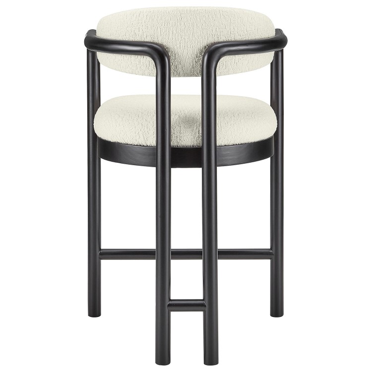 Cream Textured Fabric Kitchen Stool with Black Solid Wood Legs - Darla
