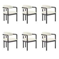 Set of 6 Cream Upholstered Dining Chairs with Solid Wood Black Exposed Back - Darla Set of 6 Cream Upholstered Dining Chairs with Solid Wood Black Exposed Back - Darla