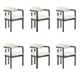 Set of 6 Cream Upholstered Dining Chairs with Solid Wood Black Exposed Back - Darla