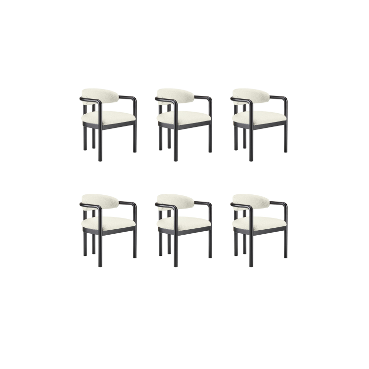 Set of 6 Cream Upholstered Dining Chairs with Solid Wood Black Exposed Back - Darla