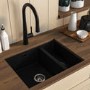 1.5 Bowl Black Inset Granite Composite Kitchen Sink with Waste Kit - Enza Eden