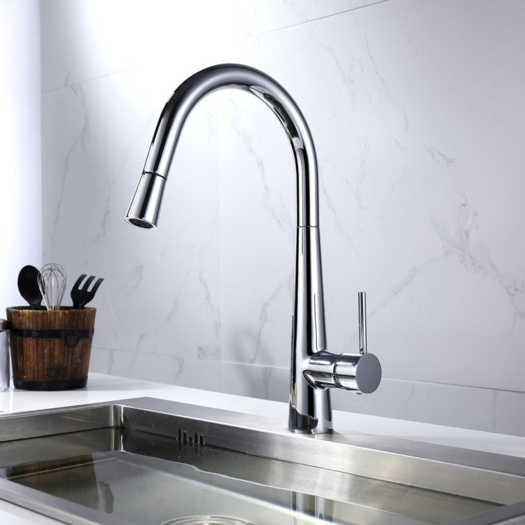Enza Olney Chrome Single Lever Pull Out Monobloc Kitchen Mixer Tap