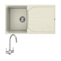Reginox Single Bowl Reversible Drainer Composite Cream Kitchen Sink & Thamas Chrome Tap Pack
