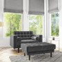 Grey Velvet Buttoned Loveseat with Matching Footstool - Elba 