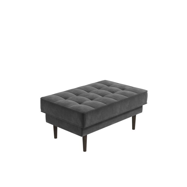Grey Velvet Buttoned Loveseat with Matching Footstool - Elba 