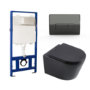 Matt Black Wall Hung Toilet with Soft Close Toilet Seat, Gunmetal Pneumatic Flush Plate, 1168mm Frame & Cistern - Newport
