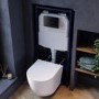 Wall Hung Rimless Toilet with Soft Close Seat, Gunmetal Pneumatic Flush Plate, 1168mm Frame & Cistern – Roma