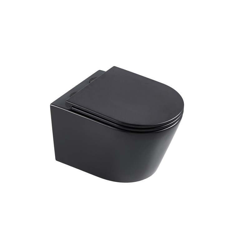 Matt Black Wall Hung Toilet with Soft Close Toilet Seat, Gunmetal Pneumatic Flush Plate, 1168mm Frame & Cistern - Newport