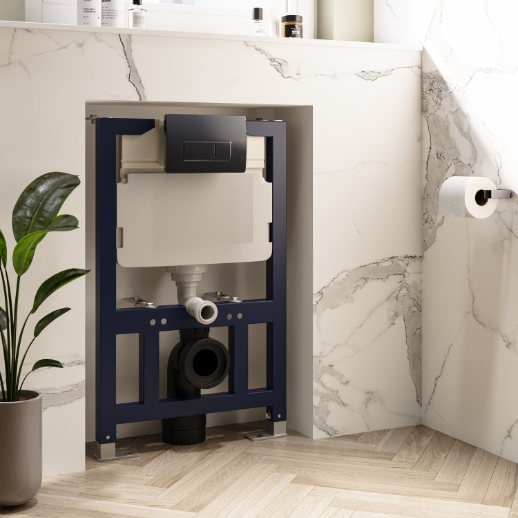 Wall Hung Smart Bidet Toilet with Gunmetal Flush Plate & 820mm Frame & Cistern - Purificare