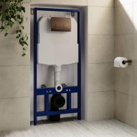 ONLY OPENED - 1168mm Wall Hung Toilet Frame with Bronze Pneumatic Dual Flush Plate & Concealed Cistern - Purificare
