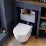 Wall Hung Rimless Toilet with Soft Close Seat, Brushed Bronze Pneumatic Flush Plate, 820mm Frame & Cistern – Roma