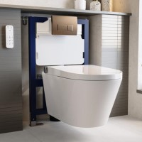 Wall Hung Smart Bidet Toilet with Brushed Bronze Flush Plate & 1168mm Frame & Cistern - Purificare