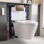 Wall Hung Smart Bidet Japanese Toilet with Heated Seat & Brushed Bronze Pneumatic Flush Plate, 820mm Frame & Cistern - Purificare