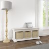 Elms White Solid Wood Blanket Box with Storage Wicker Baskets &amp; Cushion