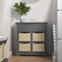 Elms Farmhouse Grey Shoe Cabinet Sideboard with Wicker Baskets