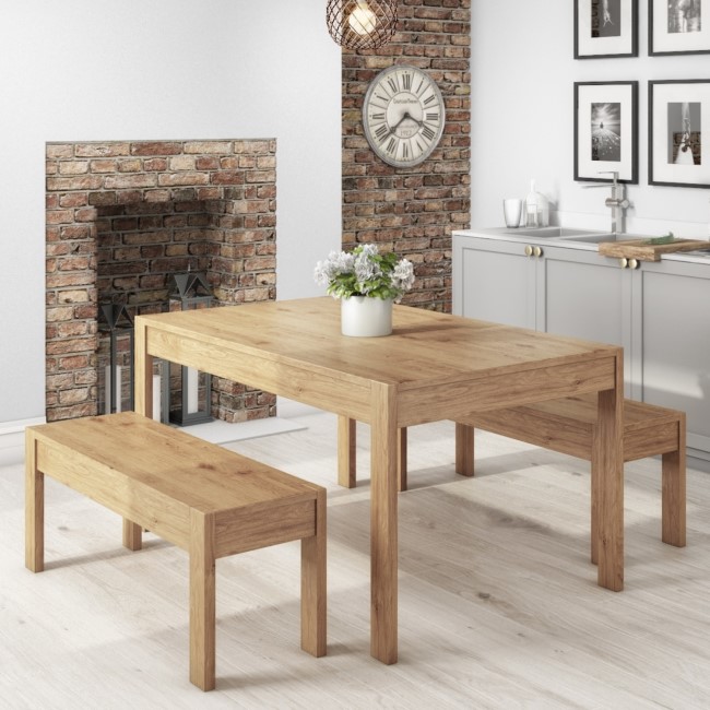 Solid Pine Wood Dining Set - with 1 Dining Table & 2 Benches - Emerson