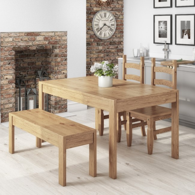 Emerson Solid Pine Dining Set with Bench & 2 Corona Chairs