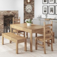 Emerson Solid Pine Rectangle Dining Table with 2 Benches & 2 Dining Chairs