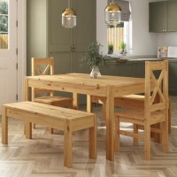 Solid Pine Dining Table with 2 Matching Benches and Chairs - Seats 6 - Emerson
