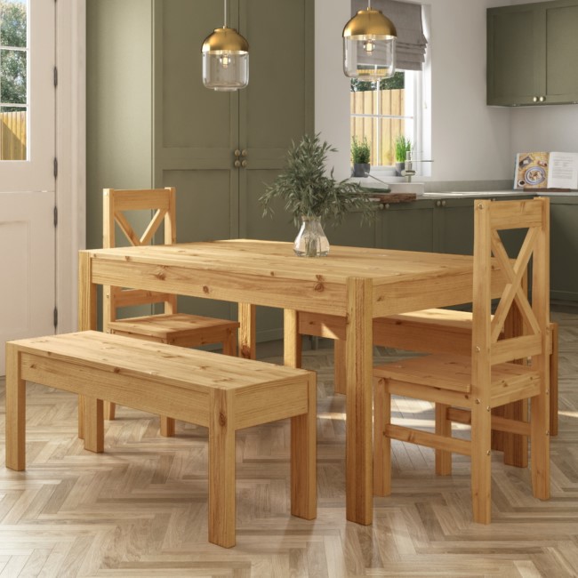 Solid Pine Dining Table with 2 Matching Benches and Chairs - Seats 6 - Emerson