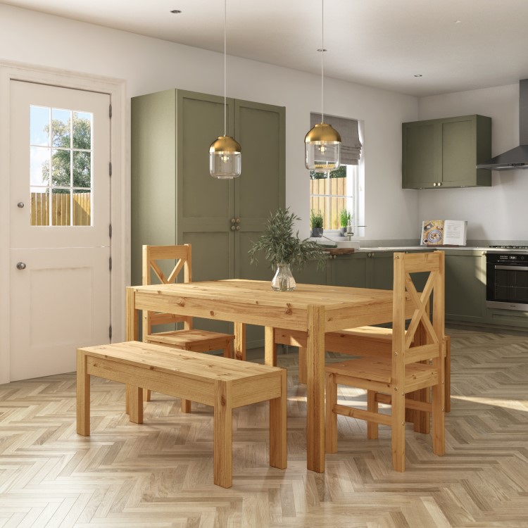 Solid Pine Dining Table with 2 Matching Benches and Chairs - Seats 6 - Emerson