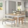 Grey & Solid Pine Dining Table with 2 Chairs & 1 Grey Storage Bench - Emerson
