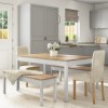 Grey &amp; Solid Pine Dining Set with Table 2 Benches &amp; 2 Cream Velvet - Seats 6 - Emerson