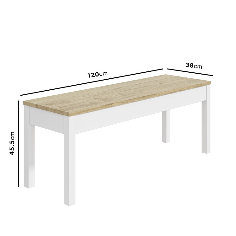 Solid Pine & White Dining Table with 2 Matching Dining Benches - Seats 4 - Emerson