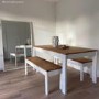Solid Pine & White Dining Table with 2 Matching Dining Benches - Seats 4 - Emerson