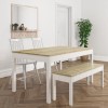 Solid Pine &amp; White Dining Table with 2 White Spindle Dining Chairs &amp; a Matching bench - Emerson