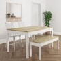 Solid Pine & White Dining Table with 2 White Spindle Dining Chairs & a Matching bench - Emerson