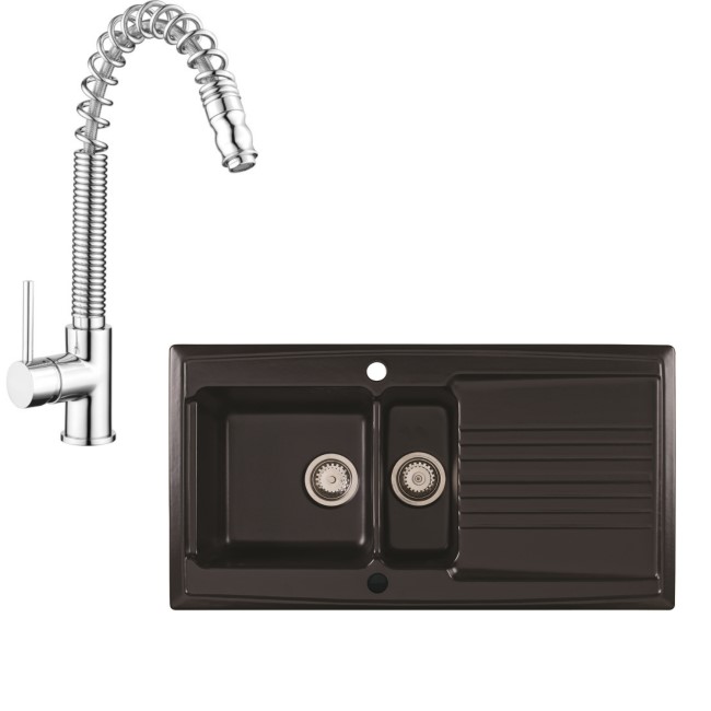 Black Ceramic 1.5 Bowl Sink & Pull Out Tap Pack