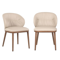 Set of 2 Beige Real Leather Dining Chairs with Walnut Legs - Eren