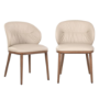 Set of 2 Beige Real Leather Dining Chairs with Walnut Legs - Eren