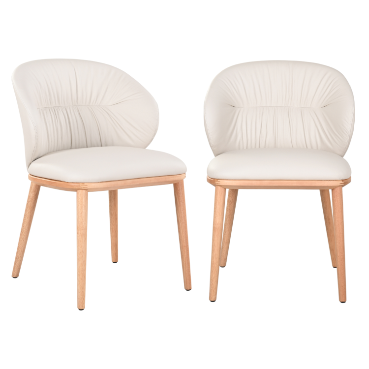 Set of 2 Cream Real Leather Dining Chairs with Oak Legs - Eren