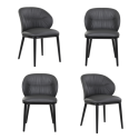 BUN/ERE003/96669 Set of 4 Grey Real Leather Dining Chairs with Black Legs - Eren