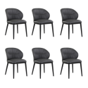 BUN/ERE003/96670 Set of 6 Grey Real Leather Dining Chairs with Black Legs - Eren